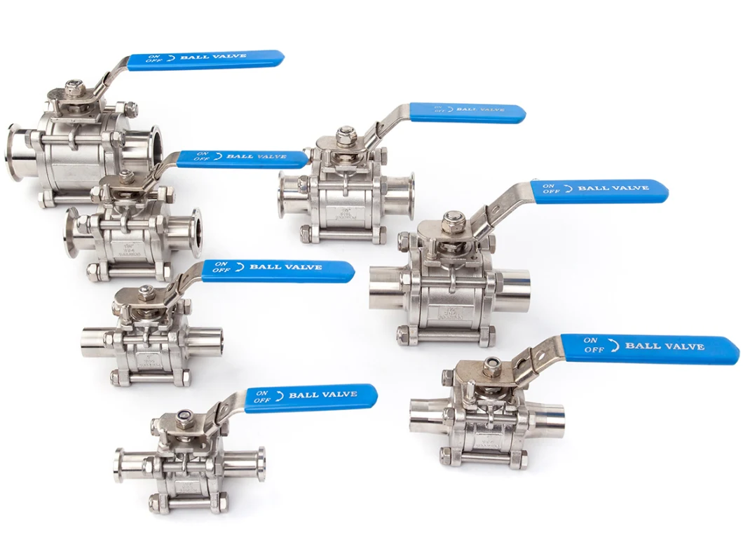 SS304 SS316L Stainless Steel Three Pieces Sanitary Hygienic Non Retention Full Bore Ball Valve